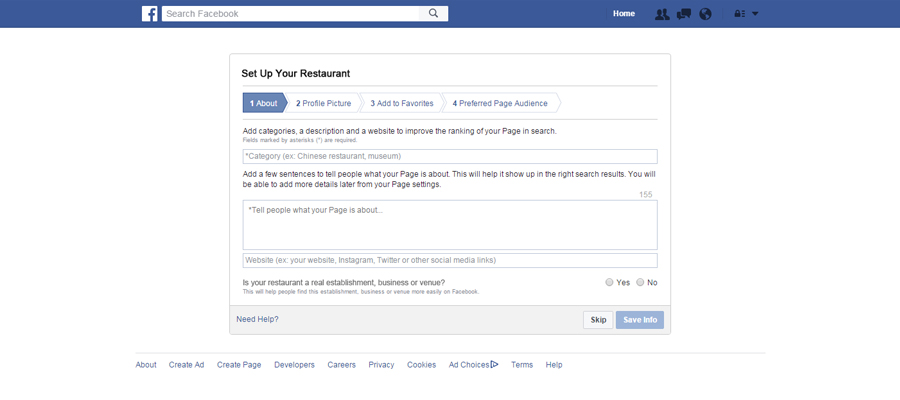 add your restaurants information to Facebook